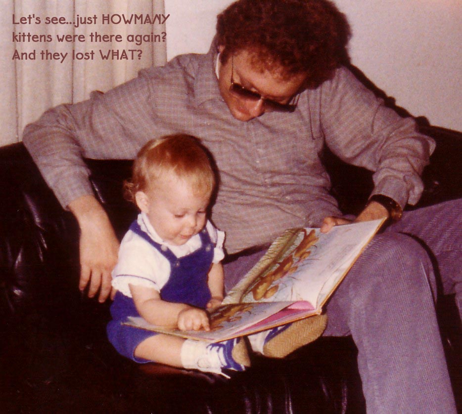 1982, reading "Three Little Kittens" to Alison